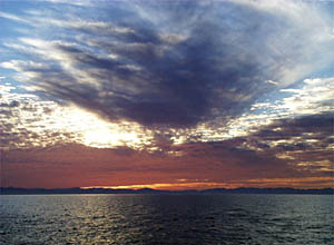 Sunset on a calm night in the Gulf of California 