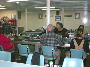 Scientists on the midnight shift come together for �midrats� in the large mess. (Photo by K. Madin, WHOI)