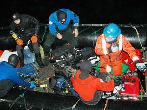 1:30 a.m.: The dive boat prepares to leave the ship, and the divers will be gone until after 2 a.m. (Photo by Larry Madin, WHOI)