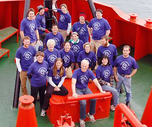 The Expedition 10 science group on the bow of the L. M. Gould.