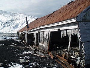 Biscoe House,&rdquo; the barracks used by the British research station, &ldquo;Station B,&rdquo; at the same site as a previous whaling station is full of volcanic ash from a 1968 eruption. (Photo by Kelly Rakow, Woods Hole Oceanographic Institution)