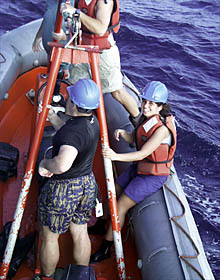 Danielle Fino rides the Avon during recovery operations. 