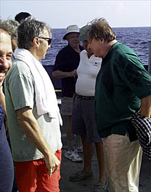 Dana (left), Dan (center), and Hans discuss the dive. 