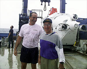Dan and Lou got just a "little wet" on the fantail after their dive.