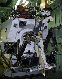 "Plywood" Dave hitchhiking a ride to the seafloor on Alvin.