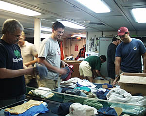  The end-of-cruise sale of Alvin and R/V Atlantis memorabilia is always a big hit. The proceeds go to buy exercise equipment for the ship. 