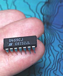 The Culprit! A small integrated circuit (IC) chip that prevented the DSL-120 sonar from pinging when it was lowered for the first time yesterday.