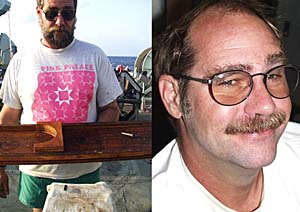 The left photo is Bob “Yogi” Elder a few days ago after being up all night. The right photo was taken today in the Control Van as he was flying the DSL-120 sonar. The smile says it all about how well the sonar is working. Do you notice anything different about him? 