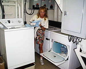 Laundry day for Uta Peckman! Day or night, there is usually someone doing laundry in the wash room on the 1st Platform Level.