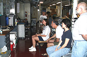 We have a TV set in the Main Lab where we watch the seafloor go by underneath us. Just imagine -- over a mile and a half below the ship, we are towing Argo II, which is about as long as a mid-sized car and weighs twice as much, only 10 meters from the bumpy volcanic seafloor! We are seeing features and critters on the ocean floor that are as small as a few inches. Captain Nemo from Jules Verne’s “20 Thousand Leagues Under the Sea” would be jealous of the technology we are using to explore the seafloor! 