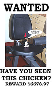 The latest poster showing Feathers exercising on the stationary bike. Dan is sure he’s missing him, and he really wishes the Pollywogs would give him back! 