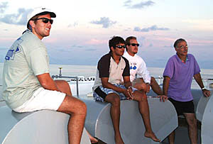 The “rock guys” watching for the “green flash” tonight at sunset. From left: Ben Wigham, Jon Burgess, Erin Todd, and their watch leader, Mike Perfit.