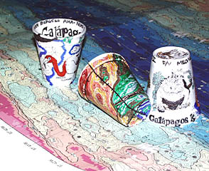 Jon Burgess has become an “expert” styrofoam “shrink” cup designer. Here are a few of his creations. We all especially like the one in the middle which has a colored multibeam bathymetry pattern! 