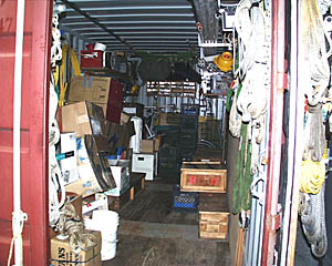 The DSL-120 sonar and Argo II vehicles are both shipped in the red van. You can see that there are lots of boxes and equipment that will have to be moved around so that the vehicles can fit! The van will be shipped by sea-freight from Manzanillo, Mexico to Long Beach, California, a few days after we arrive in port.