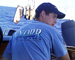 As Third Mate, one of Adam Seamans responsibilities is to check fuel levels and supplies on the Knorr’s work boat, called a RHIB (Rigid Hull Inflatable Boat).  