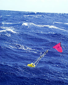  The red flag on the current meter mooring helps us to spot it in rough seas.  