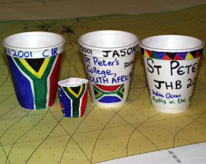 Microbiologist Anna-Louise Reysenbach made these cups for a high school class at St. Peter’s College in South Africa. The students decorated their own cups for a high-pressure, deep sea “shrinking” in the Indian Ocean, but they were lost last week in heavy seas.  