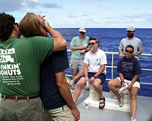 Captain AD Colburn and Chief Mate Kent Sheasley gave a self-defense class today on the ship’s bow. Here AD demonstrates a pressure point control technique on Kent.  