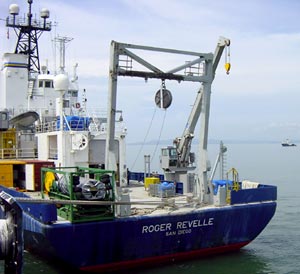 The research vessel (R/V) Atlantis at the dock in Guaymas, The R/V Atlantis at the dock in Guaymas, Mexico.