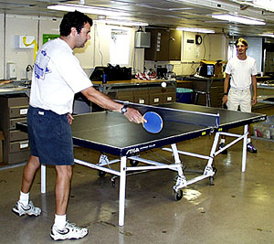  Josh Curtice and Ben Grosser relax with a little ping pong when they’re not on watch.  