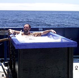  Alberto Saal tries out the salt-water “pool” on the main deck. 