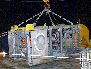 The Woods Hole digital towed camera system ready for deployment.  