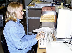  Email is an important lifeline for crew and scientists on board R/V Revelle. Jenny Engels sends a message to her boyfriend, Doug, in Hawaii. 