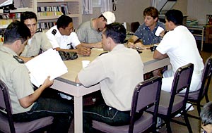  Customs officials meet onboard the Revelle with Captain Chris Curl, to organize our departure from Ecuadorian waters. 