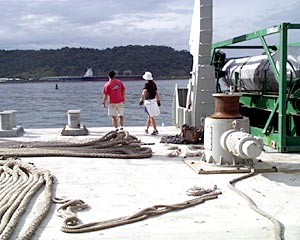  Jim Pearson and Lorna Allison look out over the harbor of Puerto Caldera. 