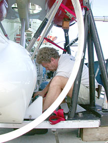 Rod Catanach prepares ABE for its first dive of the cruise tonight.