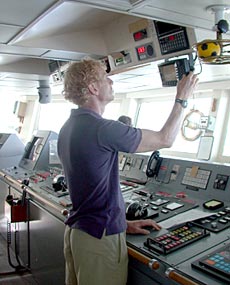  Second Mate Craig Dickson stands the afternoon watch on the bridge.