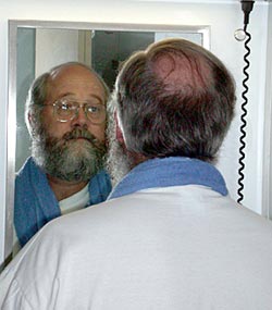 Bob Collier dived in Alvin today. He had to shave his beard off before he went so that his Emergency Breathing Apparatus would fit his face if it was needed in an emergency. Bob has had a beard since he was 20 years old! The only times he has shaved has been to dive in Alvin&mdash;the last time was in 1998.