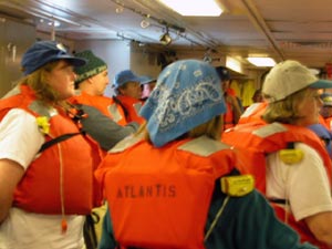 Co-chief Scientist Dan Scheirer, facing the camera, and Chief Scientist Jess Adkins share a light moment soon after we set sail. A great deal of planning goes into just getting to the point of departure, but these two guys have plenty of long days and difficult decisions ahead of them. 