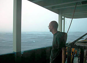 The towed camera is lowered into the water.