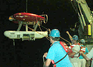 As the day ended, we launched ABE. Crew members and scientists both looked forward to the next morning, when ABE would return with a sophisticated Imagenix map which will be handed off to the pilot and observers in Alvin to assist in that day's dive. 