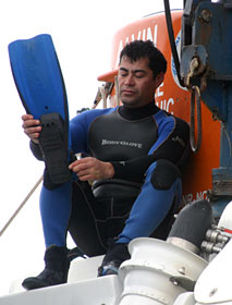 Raul Martinez is a seaman on Atlantis, as well as a swimmer certified to deploy and recover Alvin. He gritted his teeth before diving into the cold water. &ldquo;I prefer the tropical stuff,&rdquo; he said.