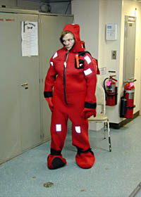 This is what a properly donned survival (Gumby) suit looks like.