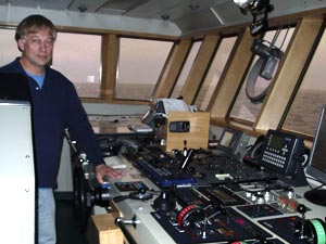 Second Mate David Morse, on the bridge of the Gould, controls the ship (Photo K.Rakow) 