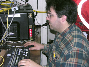 Josh Eaton controls LAPIS as it is towed at depths from 200 meters (656 feet) to the surface, �seeing� plankton and recording images. (Photo by Kate Madin, WHOI)