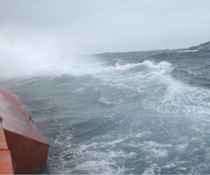 By evening, the swells lifting the Gould were between 10 and 20 feet high, with a 30-knot wind blowing spray off the crests.