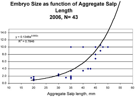 Divers in the Zodiac head out from the ship for a night dive. (Photo by Larry Madin, Woods Hole Oceanographic InstitutiThis graph shows the time it takes a salp to move food completely through its gut, in relation to the size of the animals.