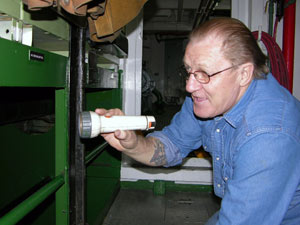 Chief Engineer Paul Waters checks on some of the ship’s farther reaches.
