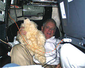 Gary in the ball with Masha, a stuffed bear of close friend Jacquie Hollister of Woods Hole Oceanographic. Jacquie’s bear has traveled all over the world. Today Masha is going to the bottom of the ocean in Alvin.