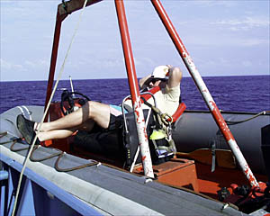 John Cawley waits for the Avon to be launched. 