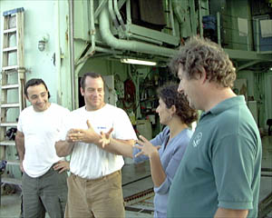 Danielle lectures the Alvinoids on how to really fly Alvin.