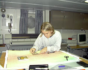 Jenny plots out waypoints for the night’s camera tow. 