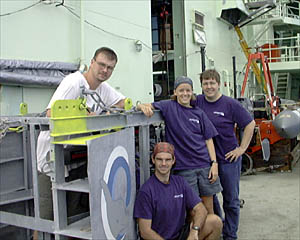  The Towed Camera Sled Team. From left to right: Del Bohnenstiehl, Greg Kurras, Jenny Engels, and Margo Edwards. GREAT JOB! 