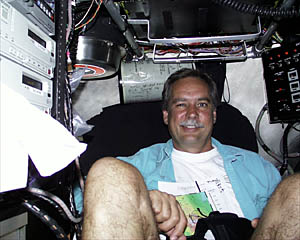 Dan Stuermer inside the Alvin sphere.  