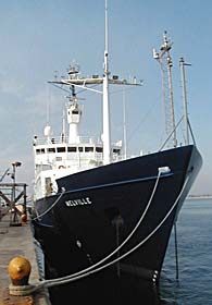 R/V Melville is tied alongside a pier in Manzanillo, Mexico, awaiting the start of Expedition 3. 