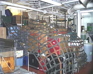 So that’s where all those computer boxes went! Boxes and excess equipment are stowed in the science hold below decks. 